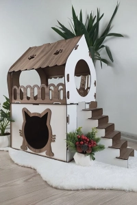 Teraslı Kedi Evi 2 katlı dubleks kedi evi kedi yatağı kedi kafesi